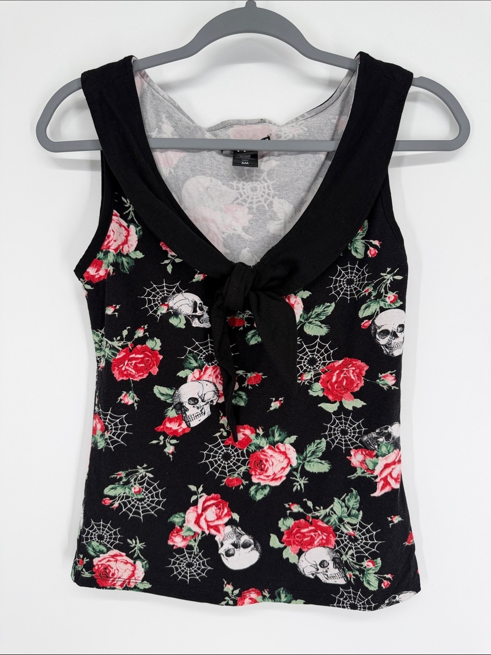 Hot Topic Sleeveless Sailor Collar Skull Spiderweb & Roses Top Size Small